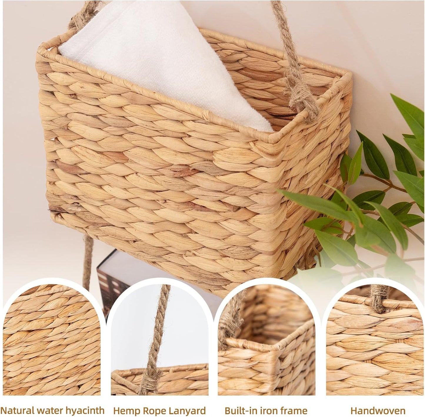 Hanging Basket 2-Tiered Woven Wicker Wall Basket Organizer / Water Hyacinth