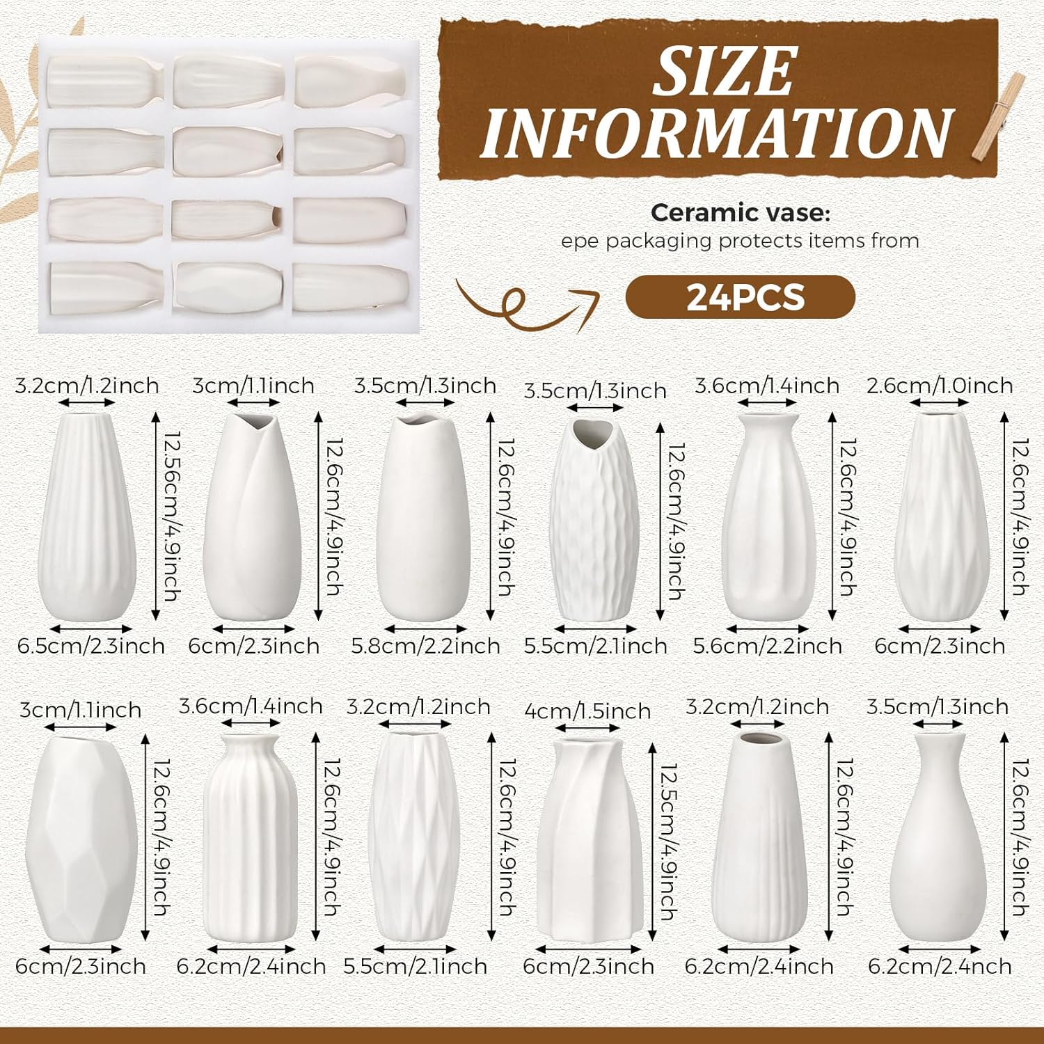 5'' Ceramic Bud Vase Bulk Boho Rustic Small Flower Vase / White / Set of 24