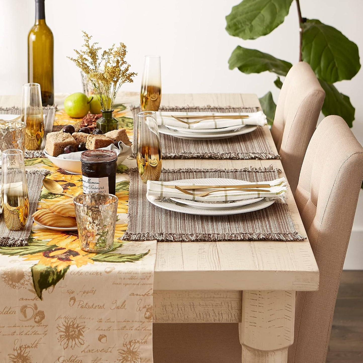 DII Variegated Tabletop Collection, Placemat Set, 13x19, Mushroom, 6 Piece
