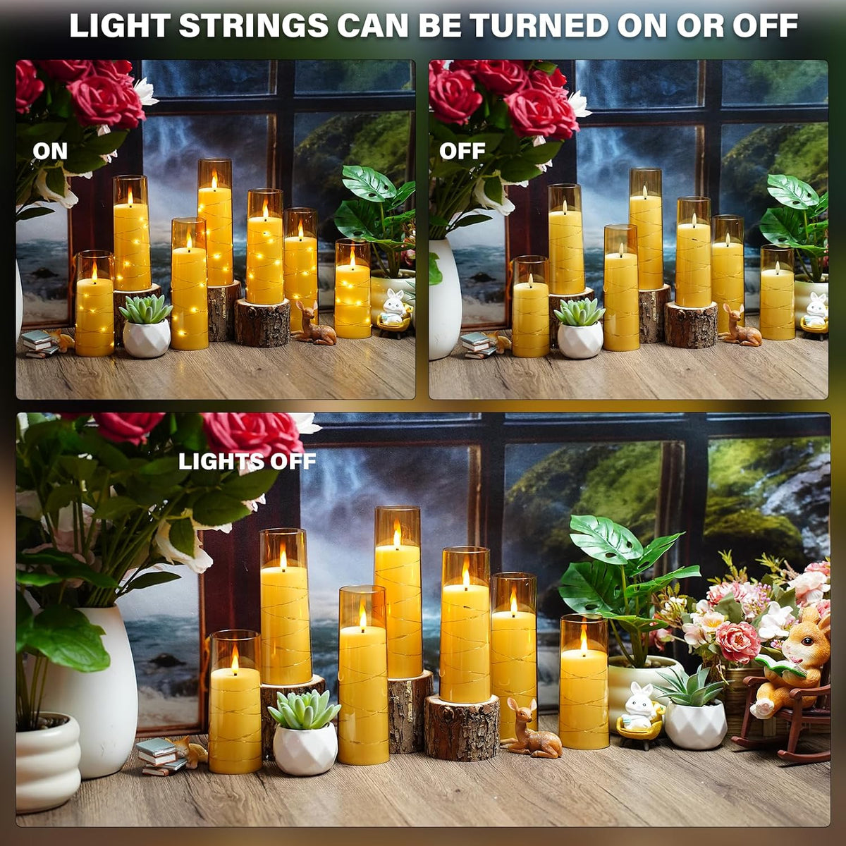 Nimiko Flickering Flameless LED Candles,Battery Operated Candles 24 Pcs with Embedded Star String,Acrylic LED Pillar