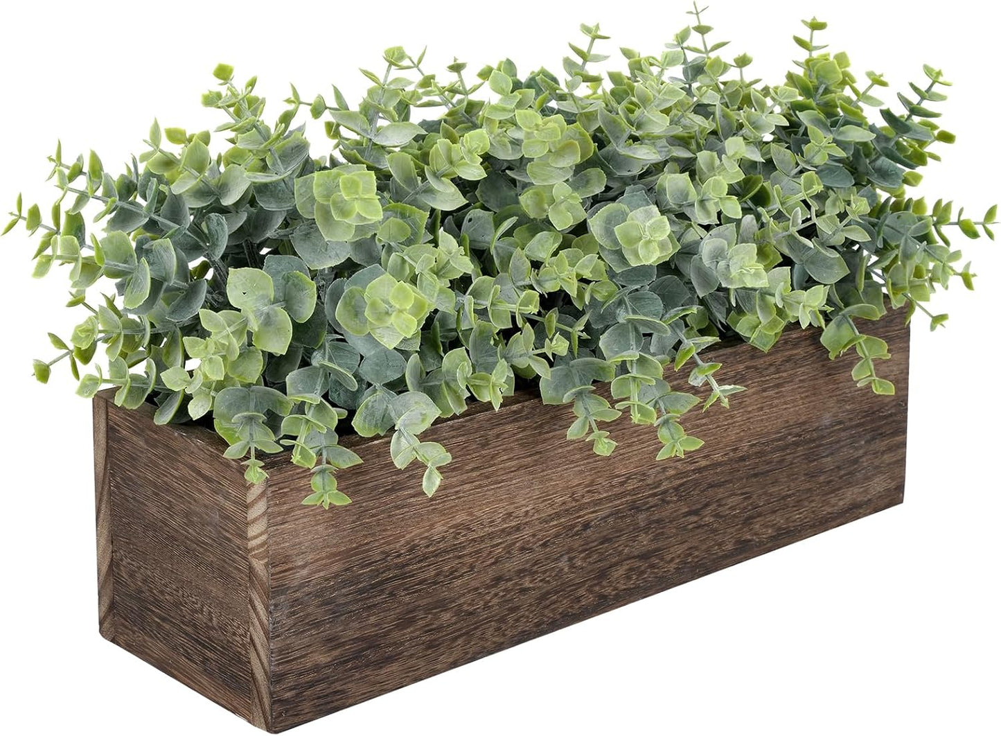 14" Artificial Plants in Rustic Rectangular Wooden Planter Box / Eucalyptus