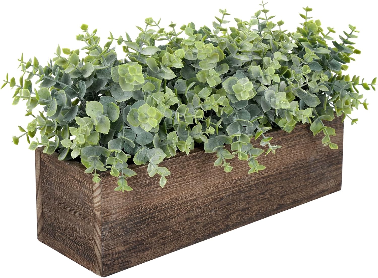 14" Artificial Plants in Rustic Rectangular Wooden Planter Box / Eucalyptus