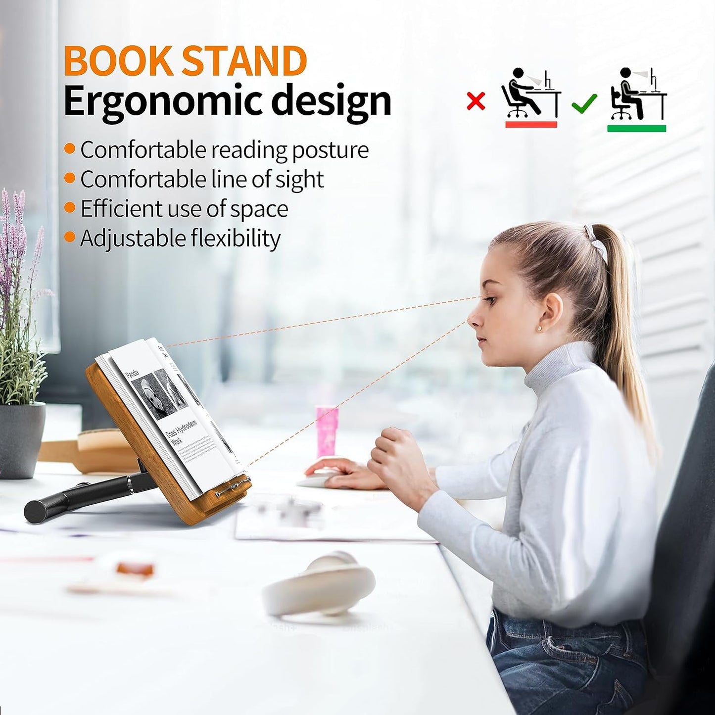 NAMON 2-in-1 Dual-use Floor & Desktop Book Stand, 100% Solid Wood, Height Adjustable from 16.5" to 51", Floor Reading