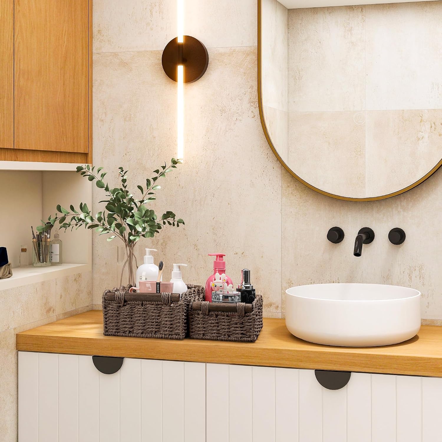 Storage Basket Wicker Baskets for Organizing Toilet Paper Storage Basket for Toilet Tank Top / Brown