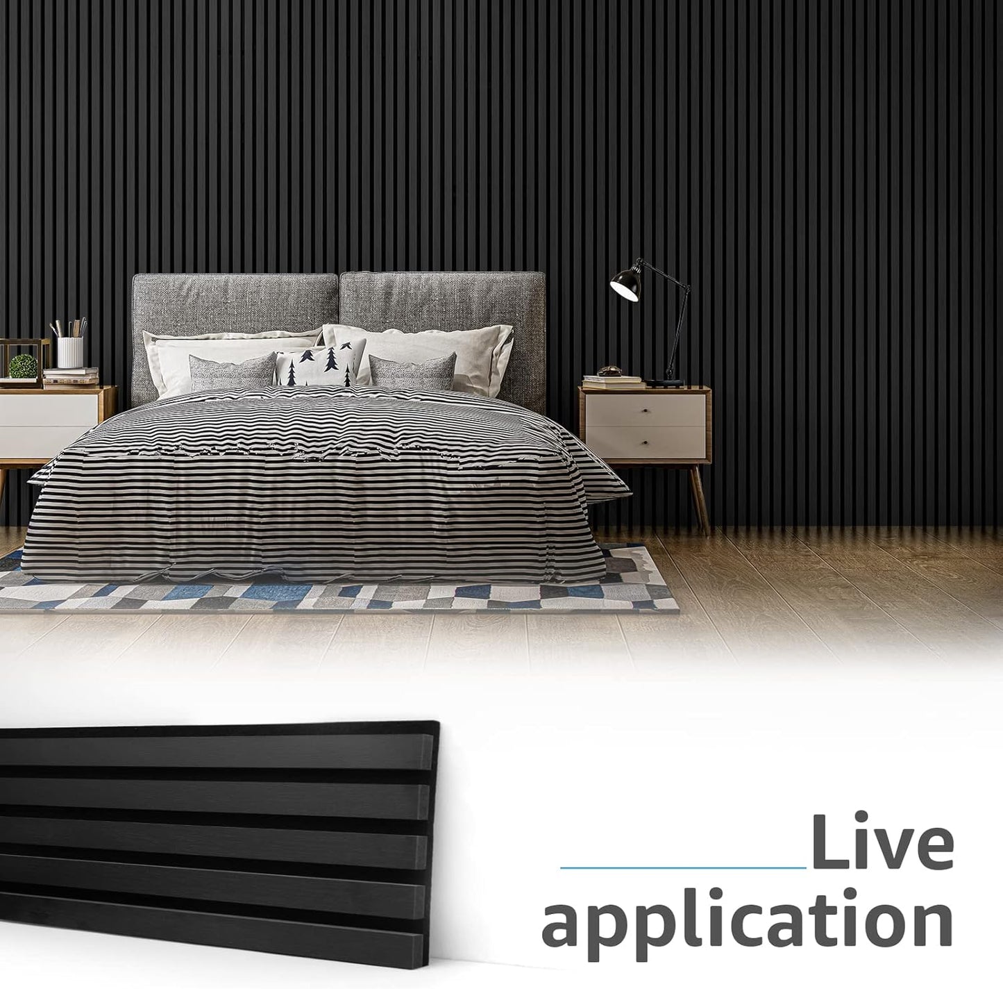 4-Piece Wood Slat Acoustic Panels for Stylish Decor / 94.5 * 7.9 Inch / Matte Black / Set of 4