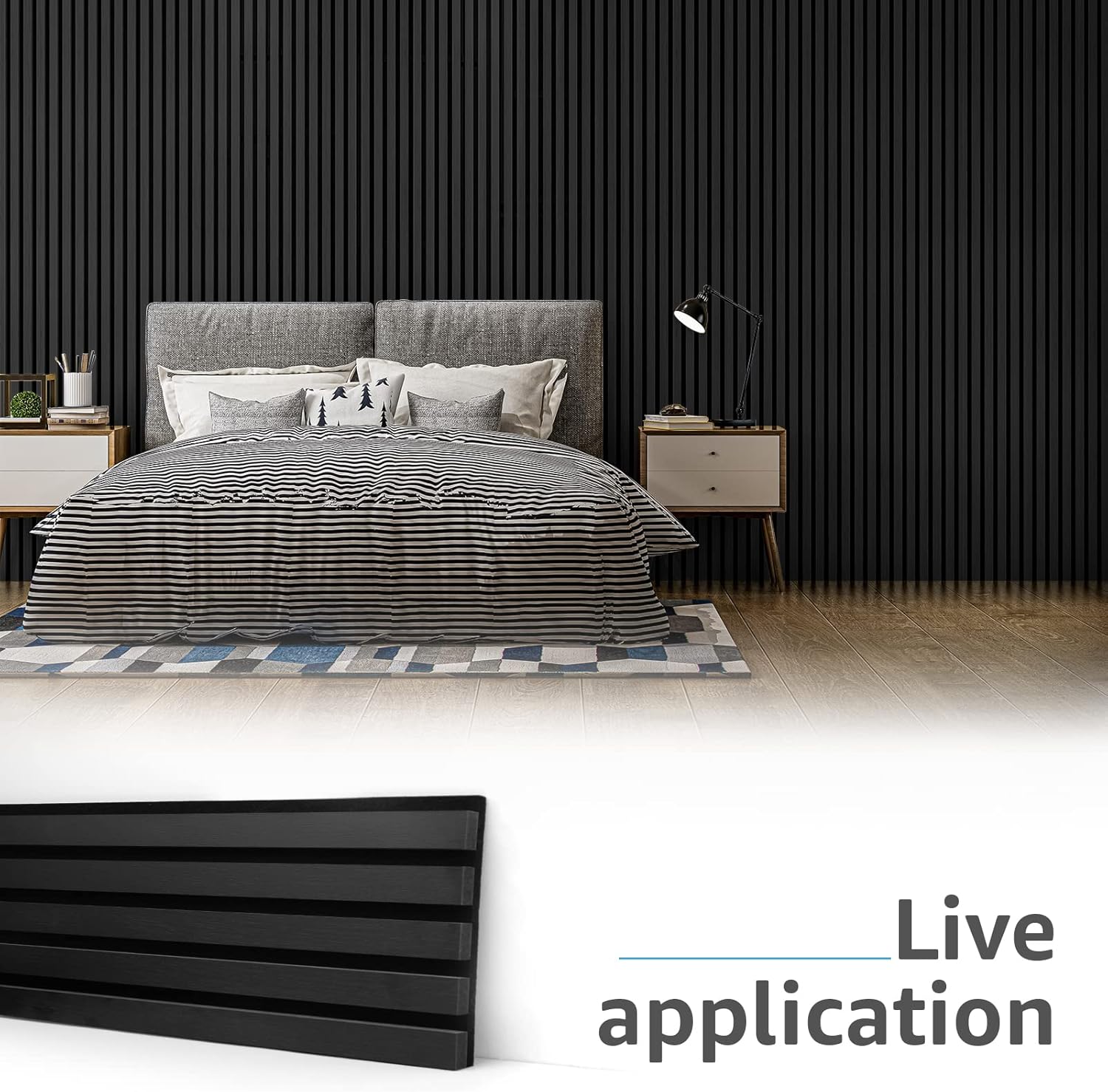 4-Piece Wood Slat Acoustic Panels for Stylish Decor / 94.5 * 7.9 Inch / Matte Black / Set of 4