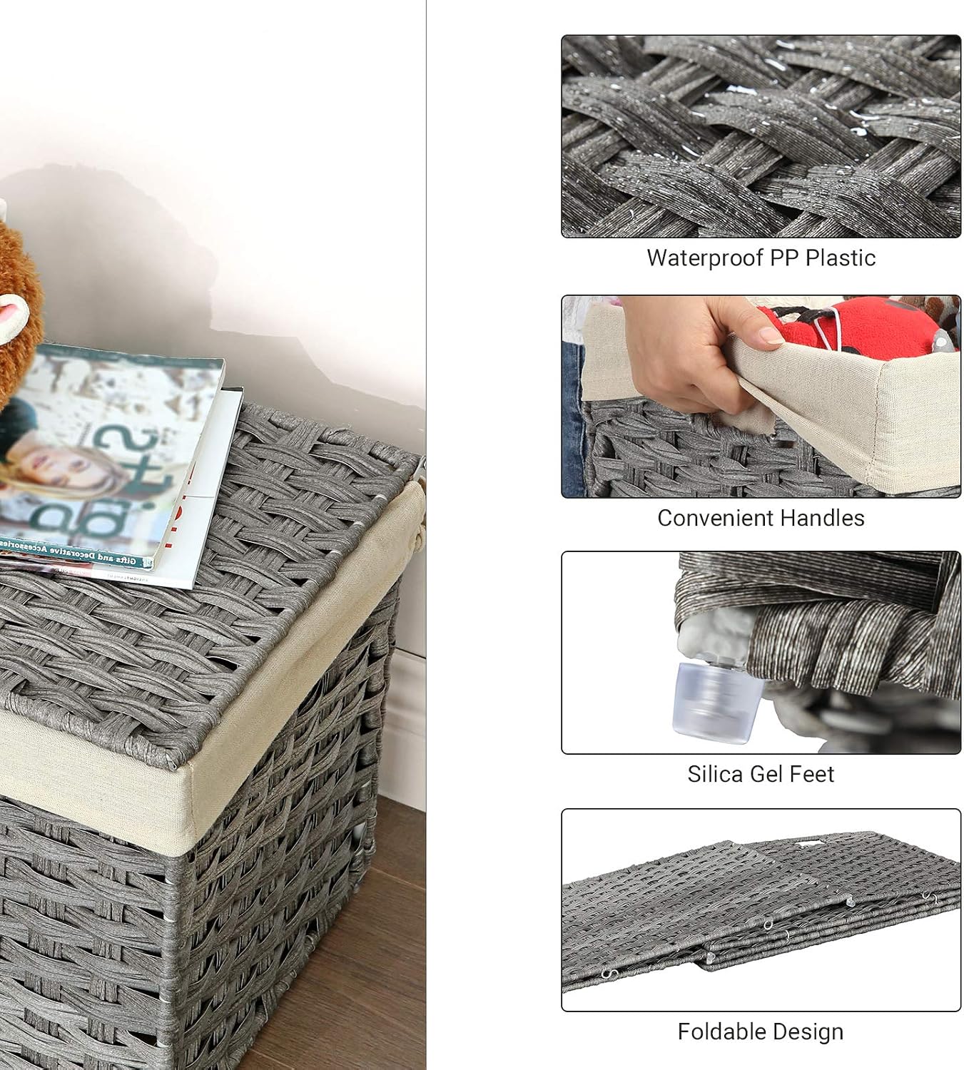 Metal Frame / Woven Blanket Storage Bin / 160 L / Gray