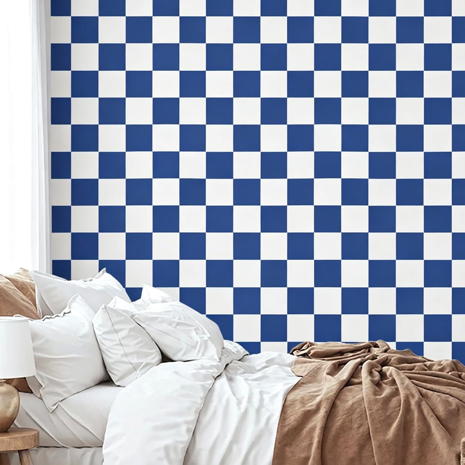 Checkered Peel and Stick Wallpaper Vintage Checker Wallpaper / 17.5 x 120 / Blue