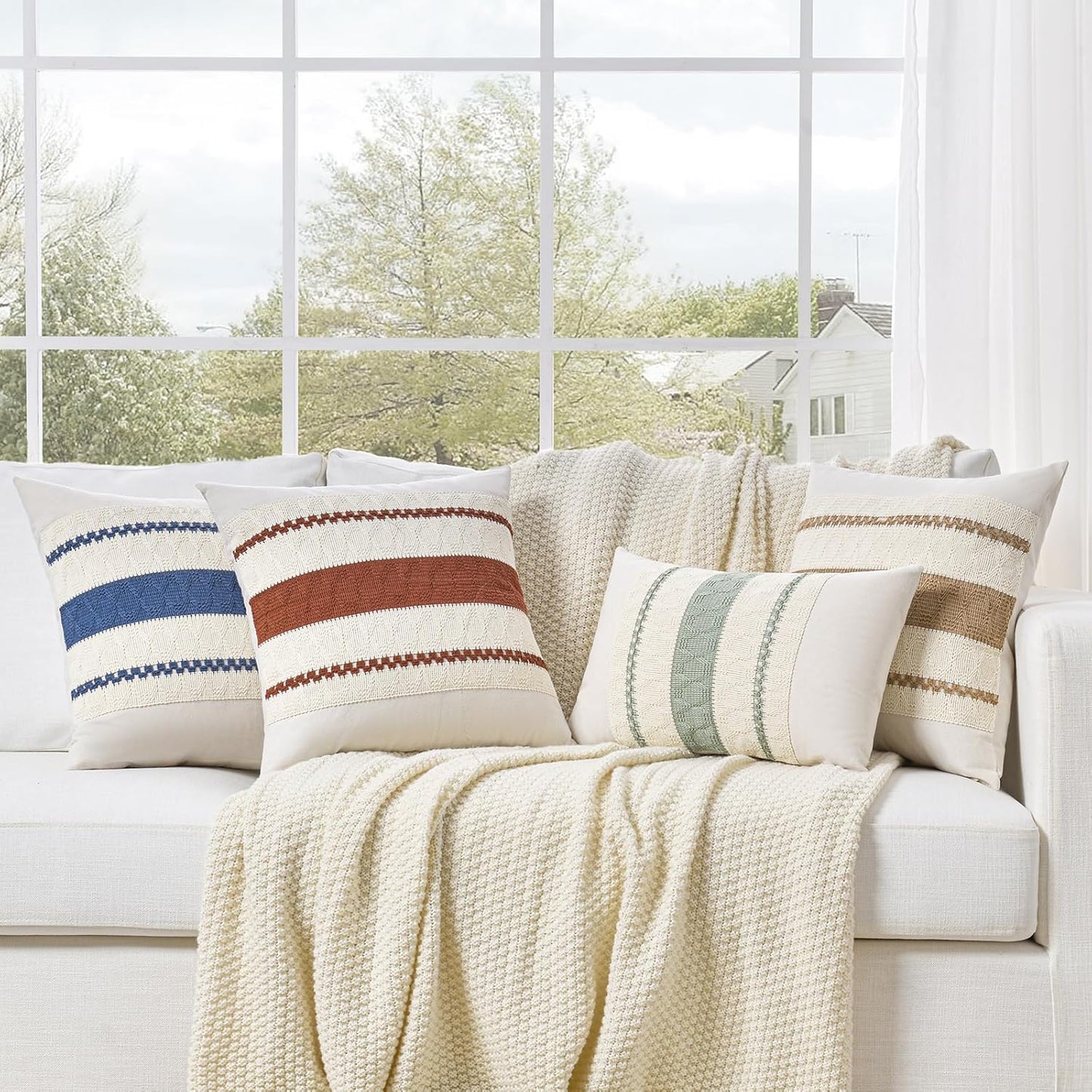 Boho Decorative Throw Pillow Cover / 18 x 18 / Neutral / Set of 2