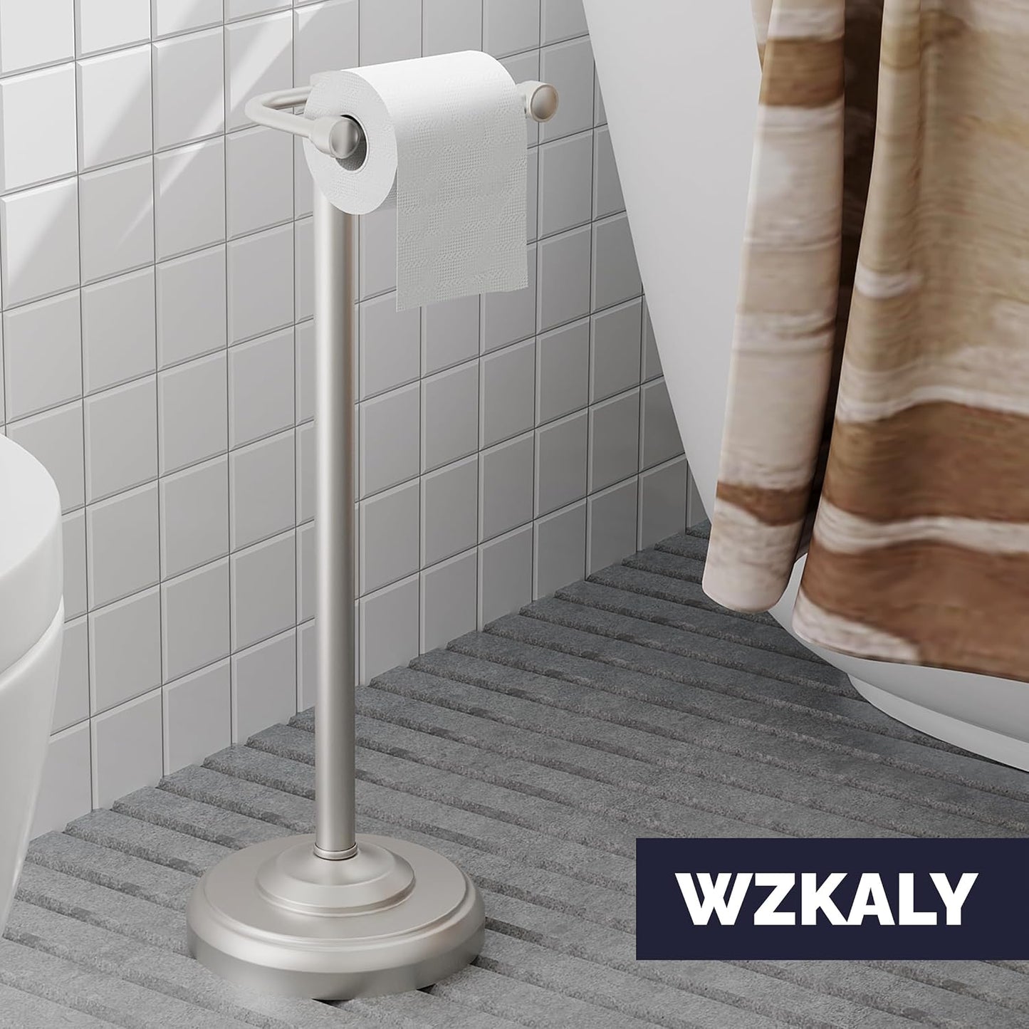Toilet Paper Holder Stand Stainless Steel & Weight Base, No Tipping | Brushed Nickel, Post Pivoting Design Easy to