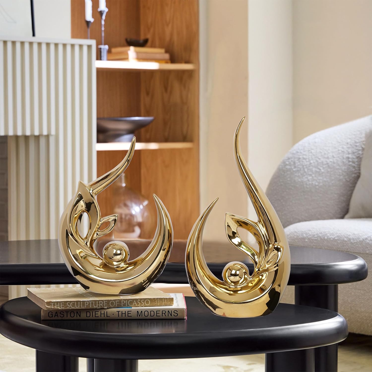 Home Decor Accent Ceramic Statue Abstract Sculptures Centerpieces Mid Century / Gold / Set of 2