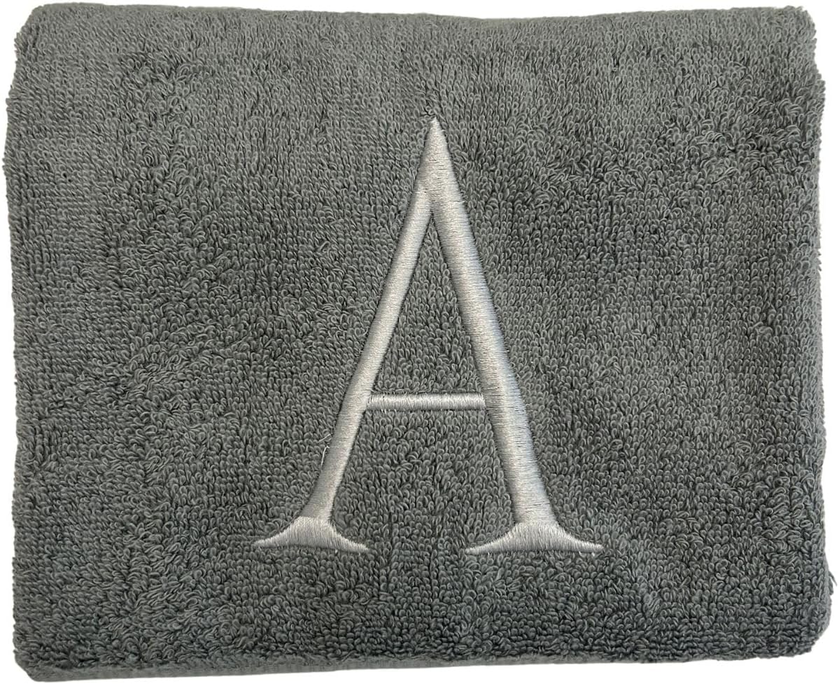 Gray with Silver Monogrammed Hand Towels for Bathroom - Set of 2 Letter T | Luxury Hotel Quality Initial Towels For