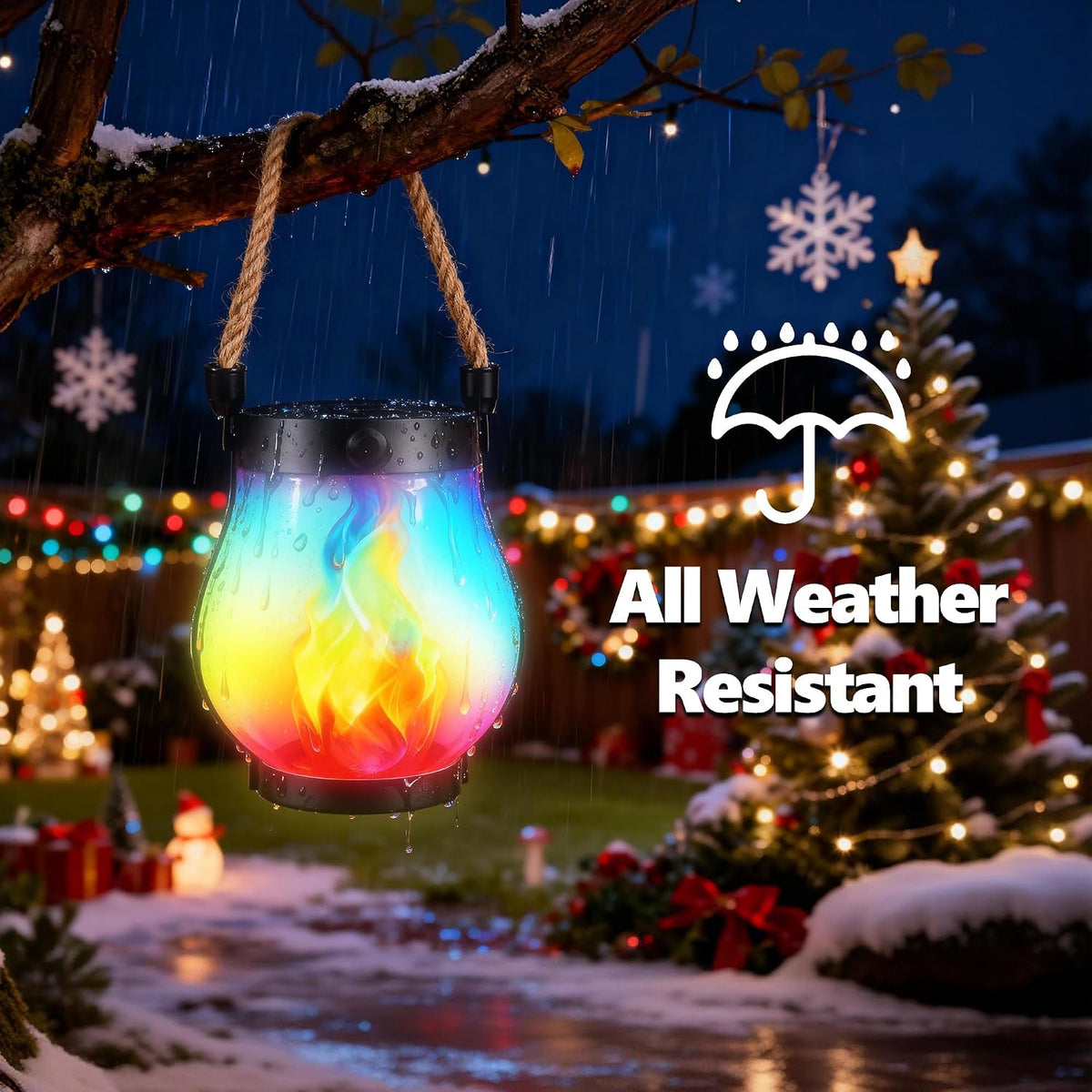 iBaycon 1 Pack Gen2 Solar Lantern Lights with Ultra-Real Flame, Multicolor | Solar Garden Lights with Dual Charging USB