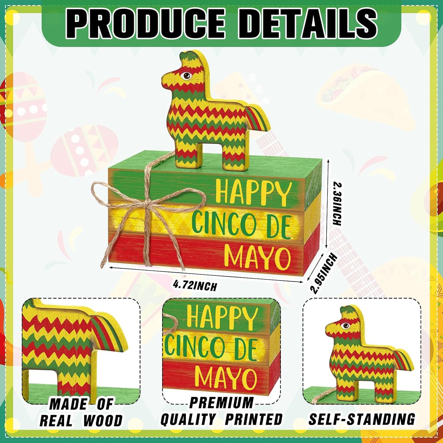 Decorations Wooden Mexican Table Decor Decorative Books Stack Signs / Cinco De Mayo / Set of 4