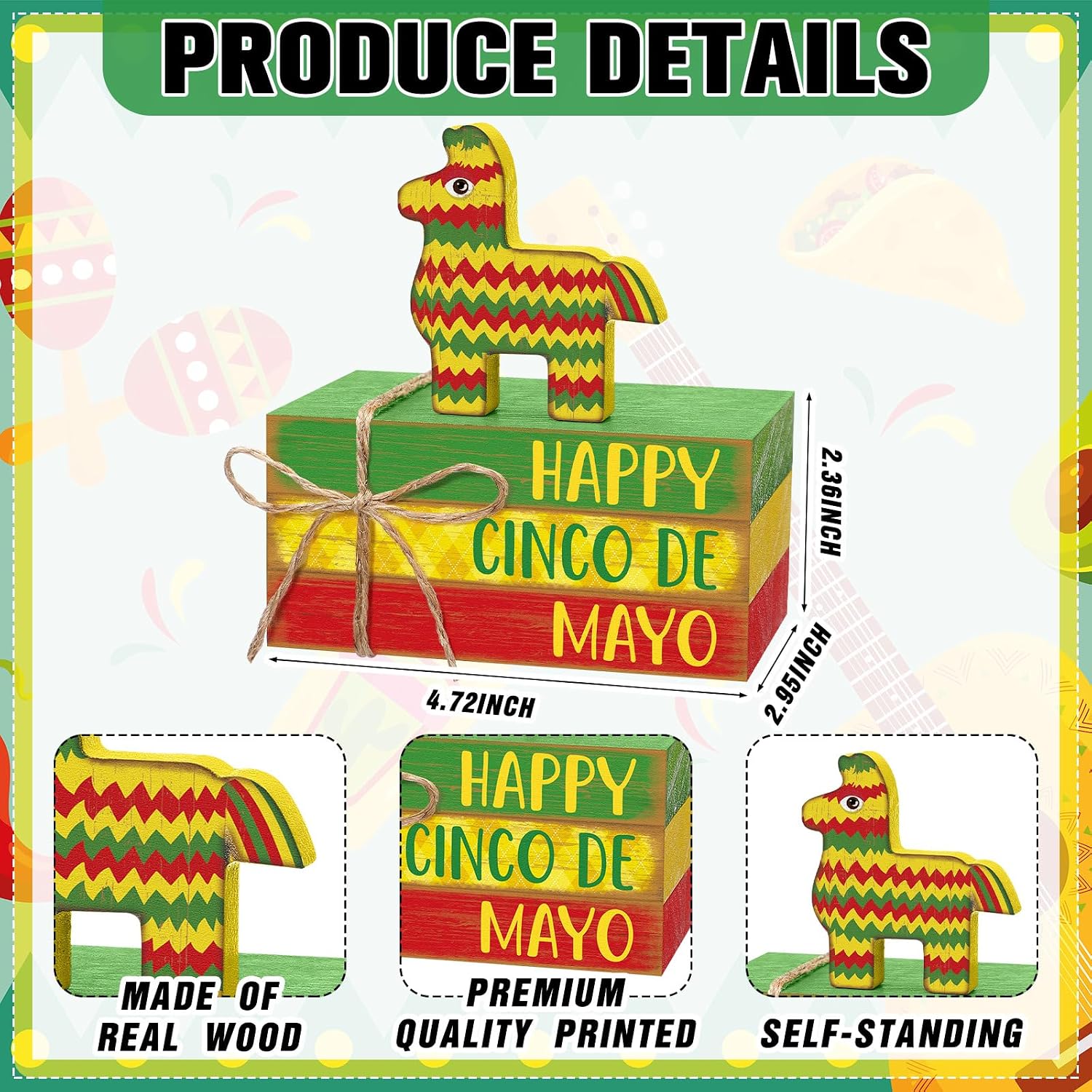 Decorations Wooden Mexican Table Decor Decorative Books Stack Signs / Cinco De Mayo / Set of 4