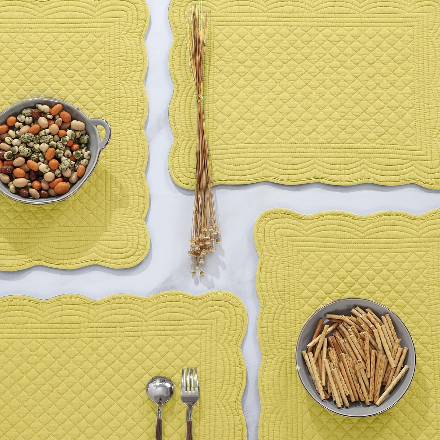HOMBYS Quilted Placemats Set of 6 Washable-13x18 inches Rectangular Placemats for Kitchen Table-100% Cotton Fabric