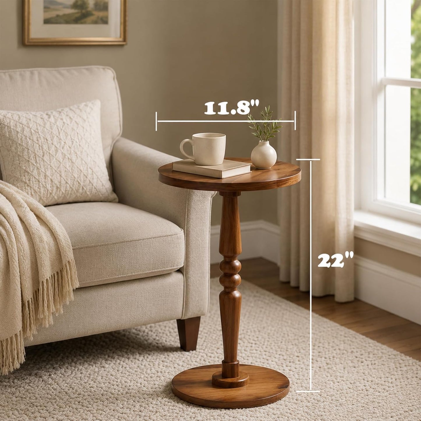 Small Wooden Round Side Table / Warm Brown