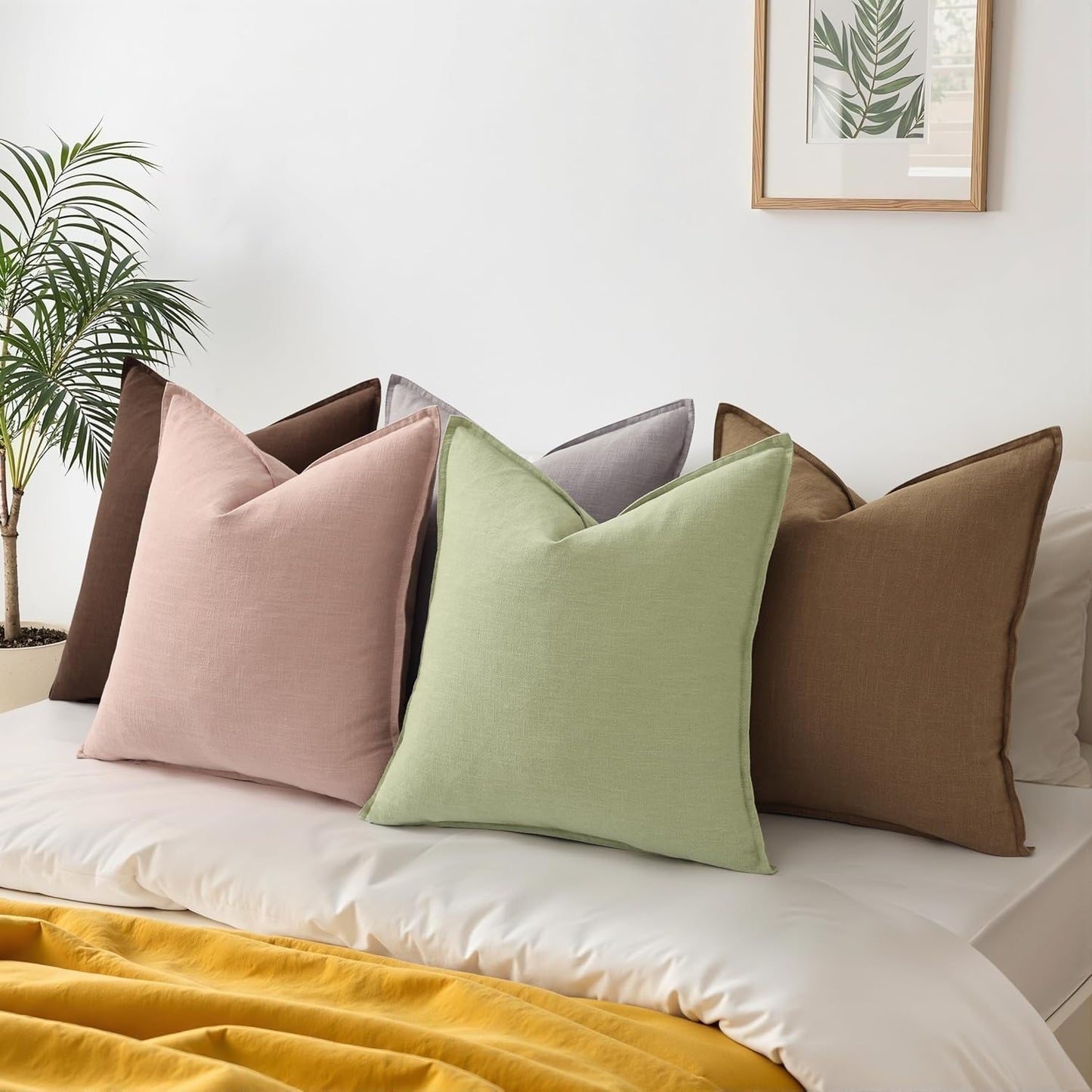 Fall Decorative Linen Throw Pillow Covers Chocolate Pillow Covers / Brown / 18 x 18 / Set of 2