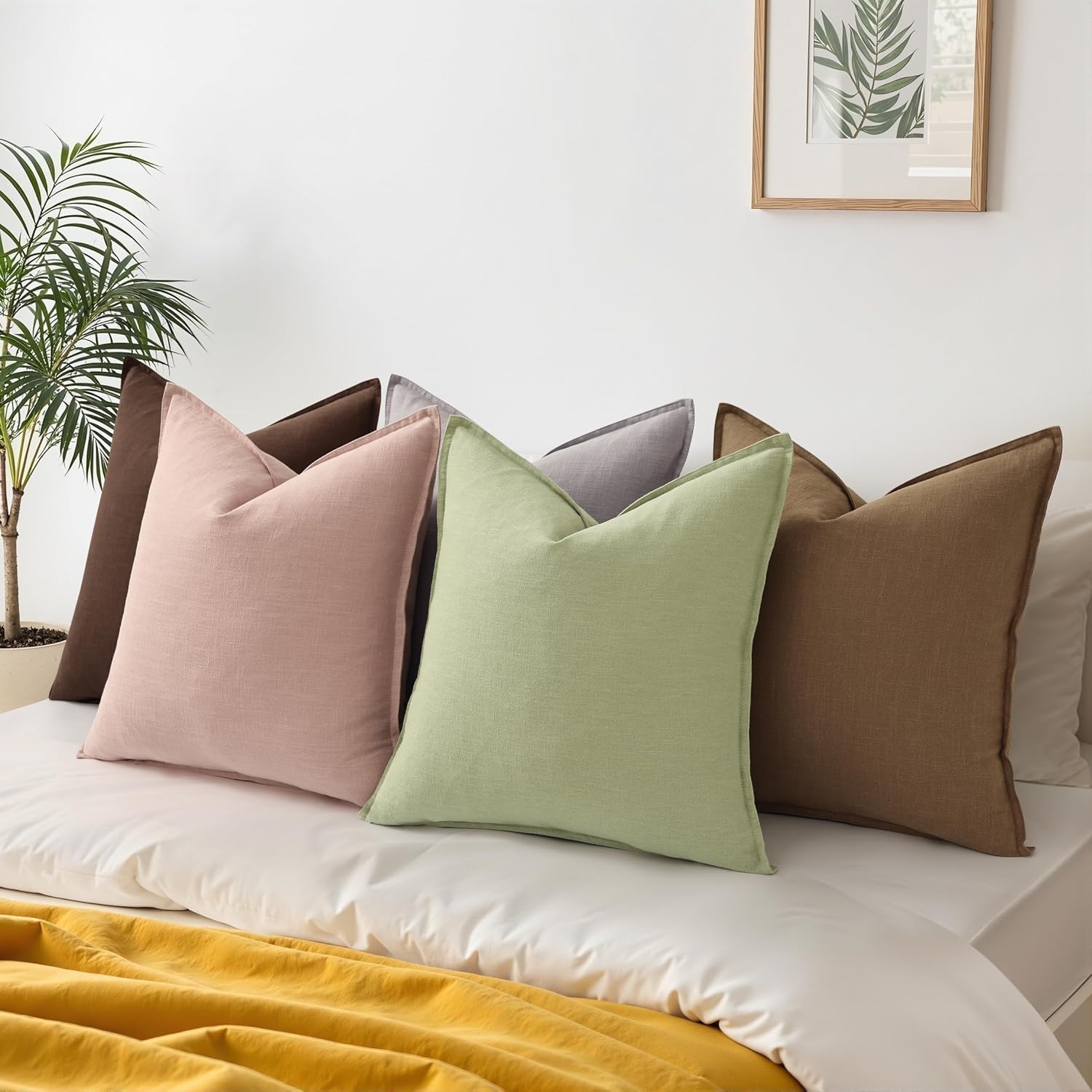 Fall Decorative Linen Throw Pillow Covers Chocolate Pillow Covers / Brown / 18 x 18 / Set of 2