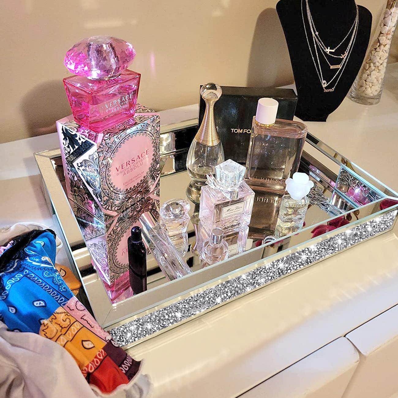 Perfume Tray / Crushed Diamond Bathroom Tray / 15.1 x 10 x 2