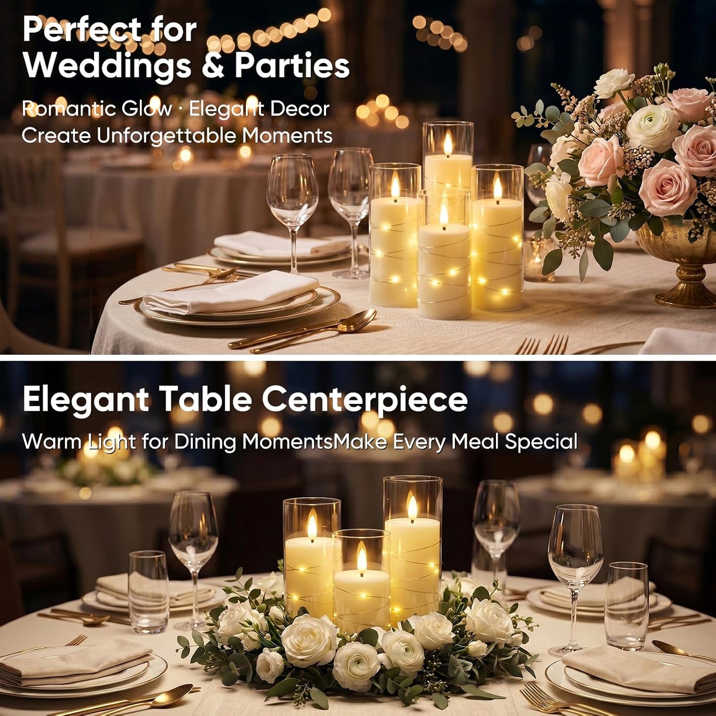 Homemory Flameless Candles with Remote Timer, Clear Acrylic Flickering LED Pillar Candles with Embedded Fairy String