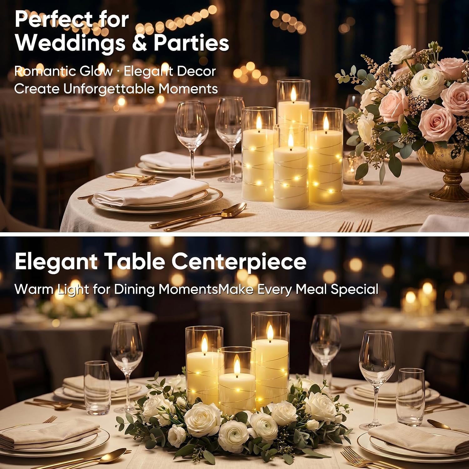Homemory Flameless Candles with Remote Timer, Clear Acrylic Flickering LED Pillar Candles with Embedded Fairy String