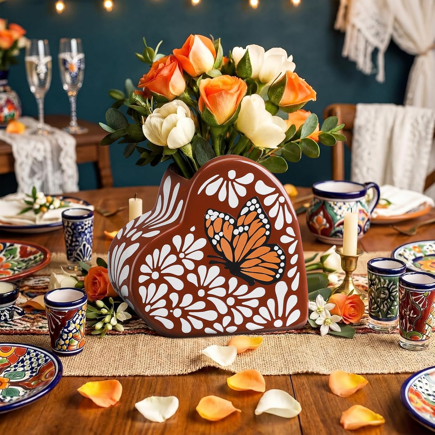 Mexican Ceramic Vases Talavera Monarch Butterfly Flower Vase Clay Cantaritos De Barro Mexicanos