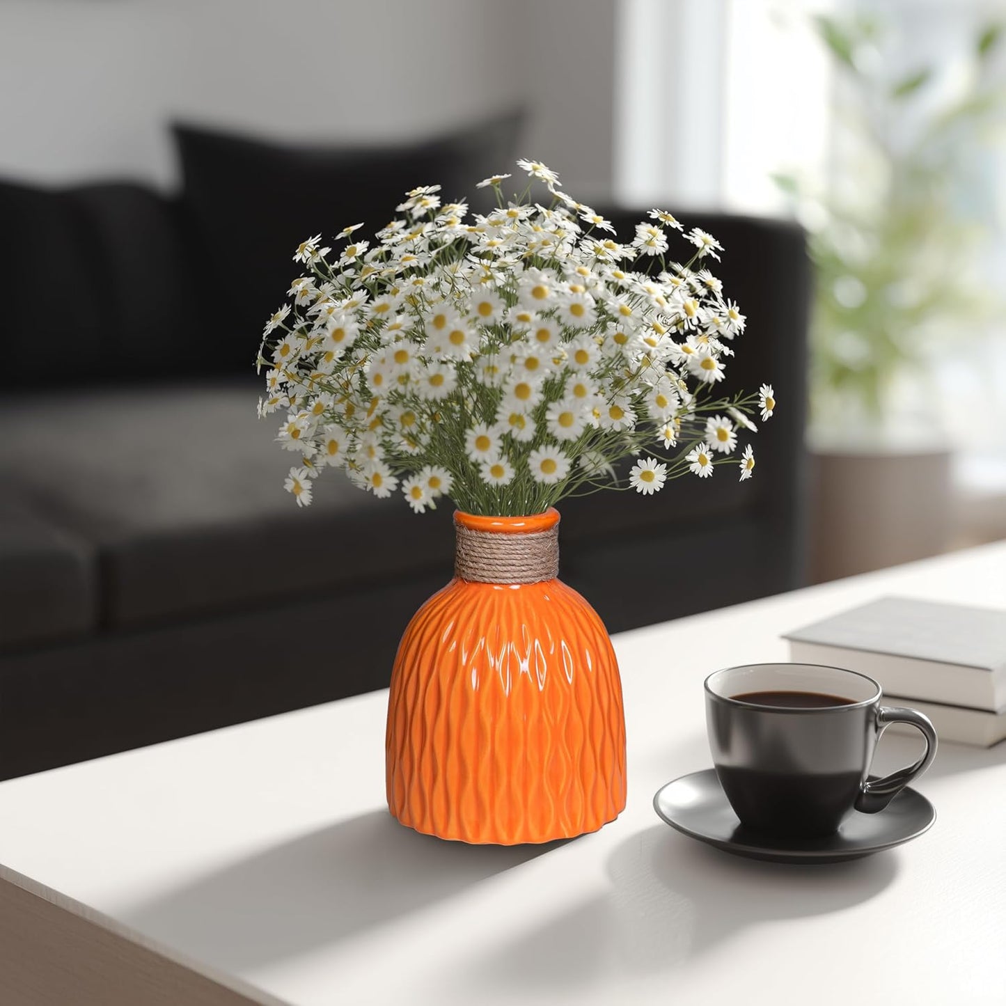 Ceramic Vase / Small Ceramic Flower Vase / Orange / 6 Inch