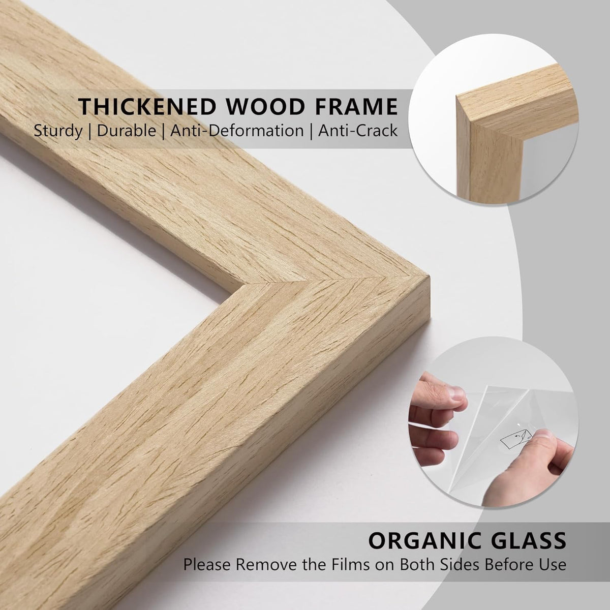 18x24 Poster Frames - 3 Pack, Natural Solid Wood Picture Wide Border Frame, Display 16x20 with Mat or 18 x 24 Without