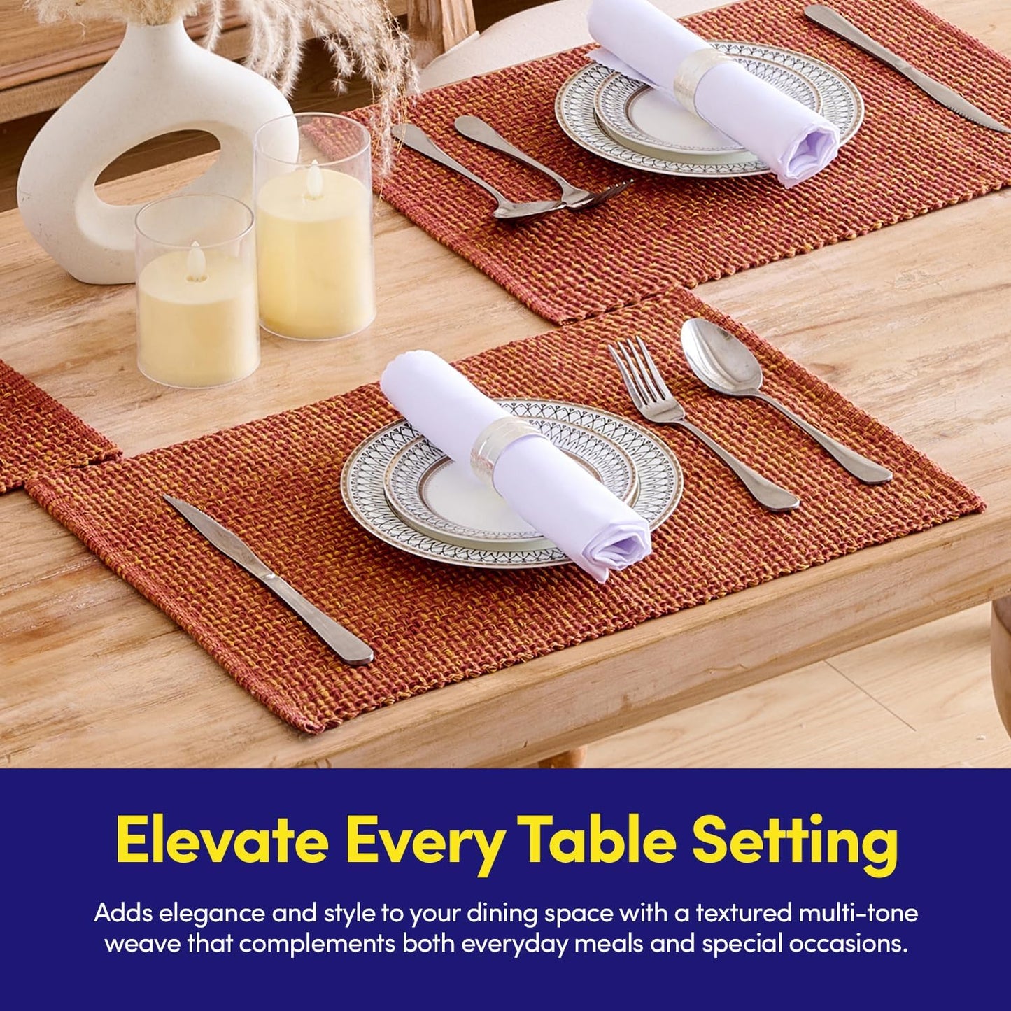Sweet Home Collection 100% Cotton Placemats for Dining Room Rectangle Two Tone Woven Fabric 13" x 19" Soft Durable