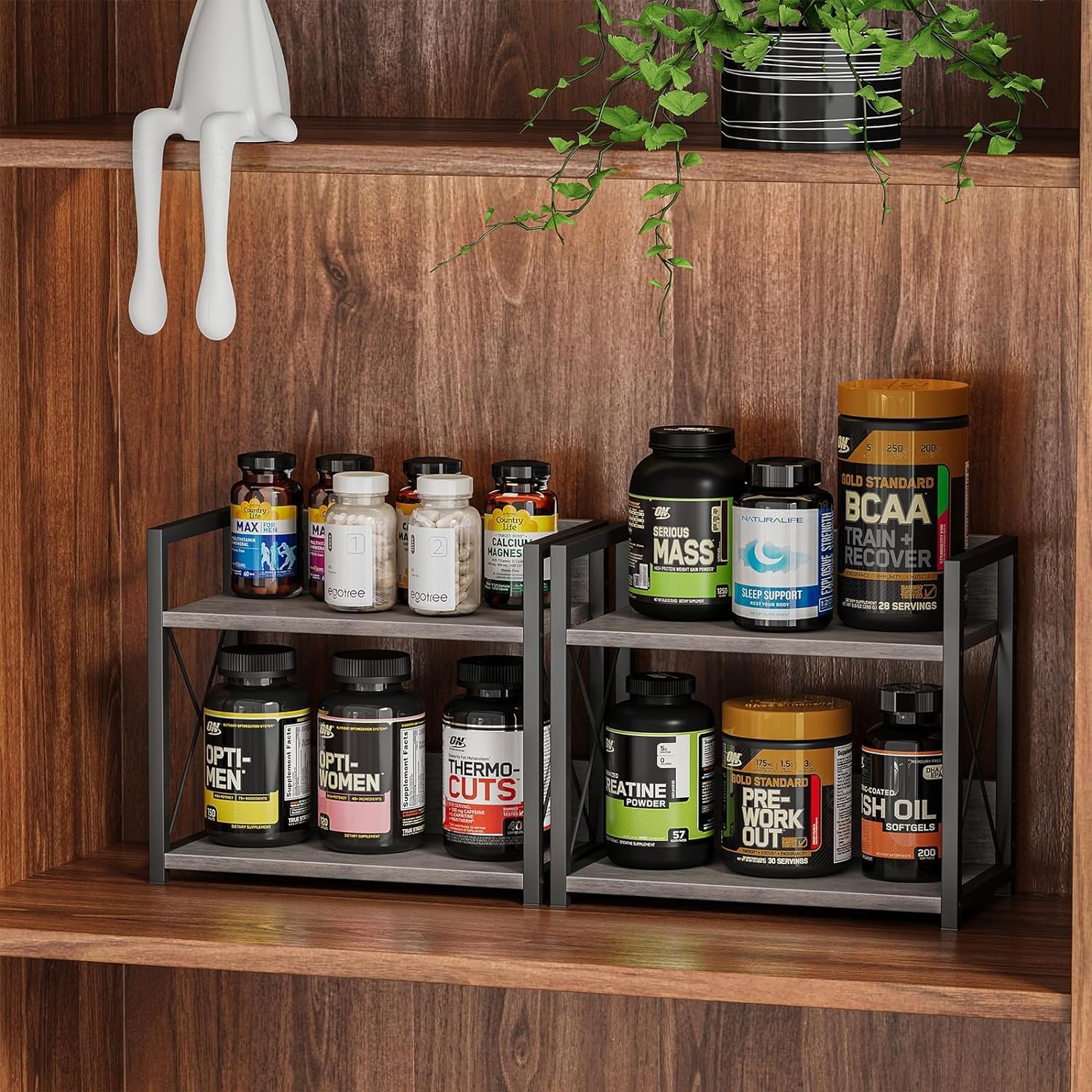Giikin Countertop Shelf Organizer, 2 Tier Kitchen Spice Rack for Countertop, Wood Kitchen Counter Shelf for Home