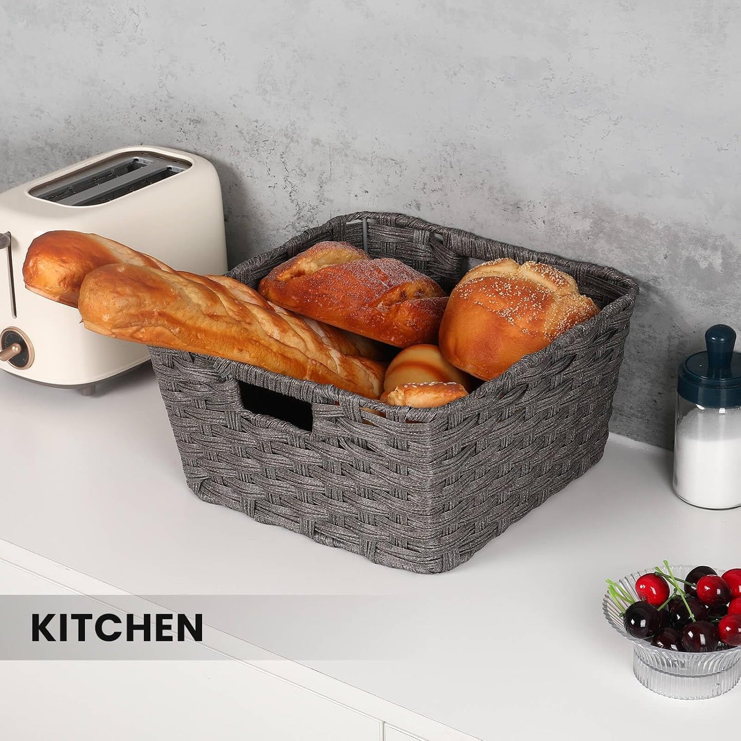 Wicker Storage Baskets / 12 x 12 x 6 / Dark Grey