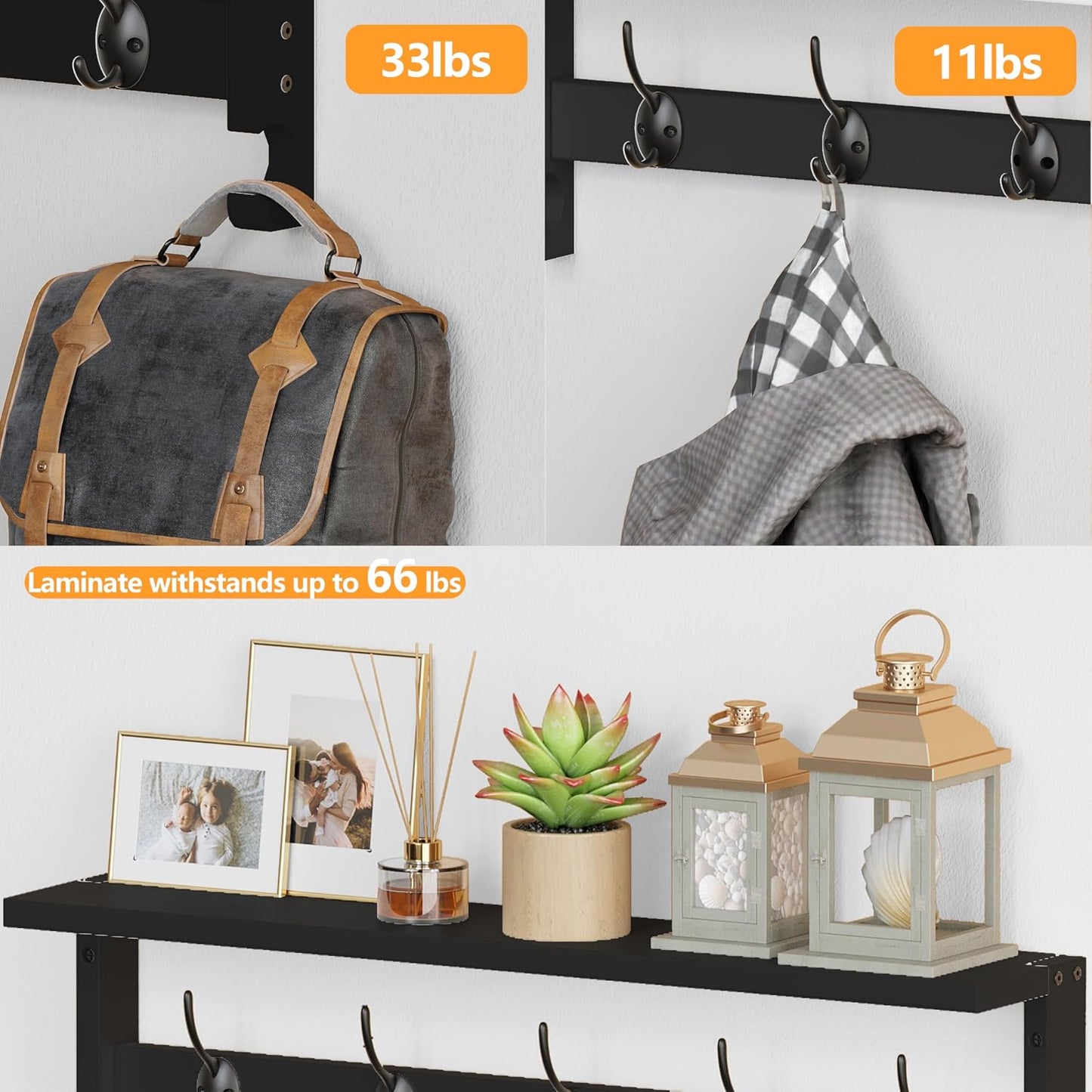 AMBIRD Coat Rack Wall Mount with Shelf, 28.9 Inches Coat Hooks Wall Mounted with 5 Hooks, Hat Wall Hooks for Hanging in