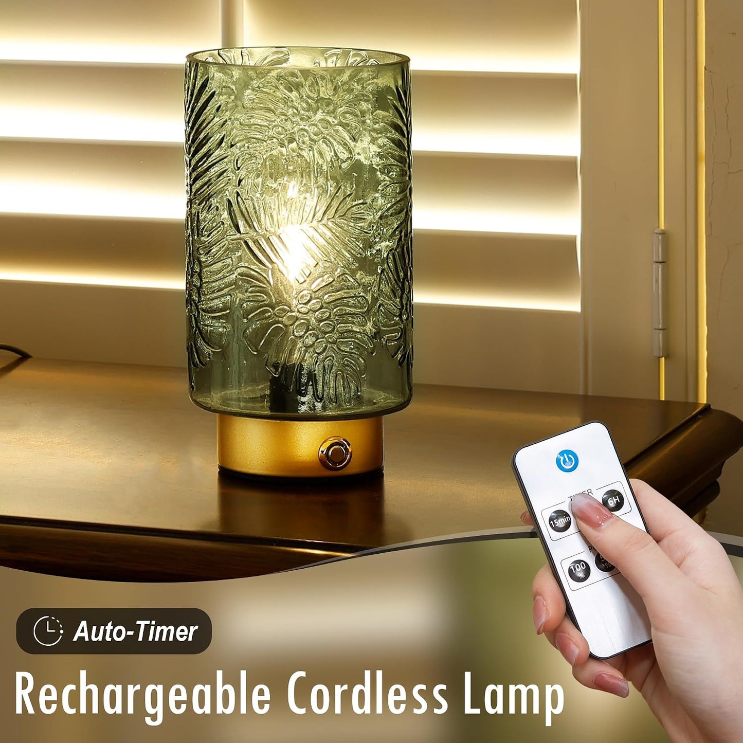 ULAROOM Cordless Lamp Rechargeable Battery Operated lamp, Glass Table Lamp Remote Control - Dimmable Brightness Touch