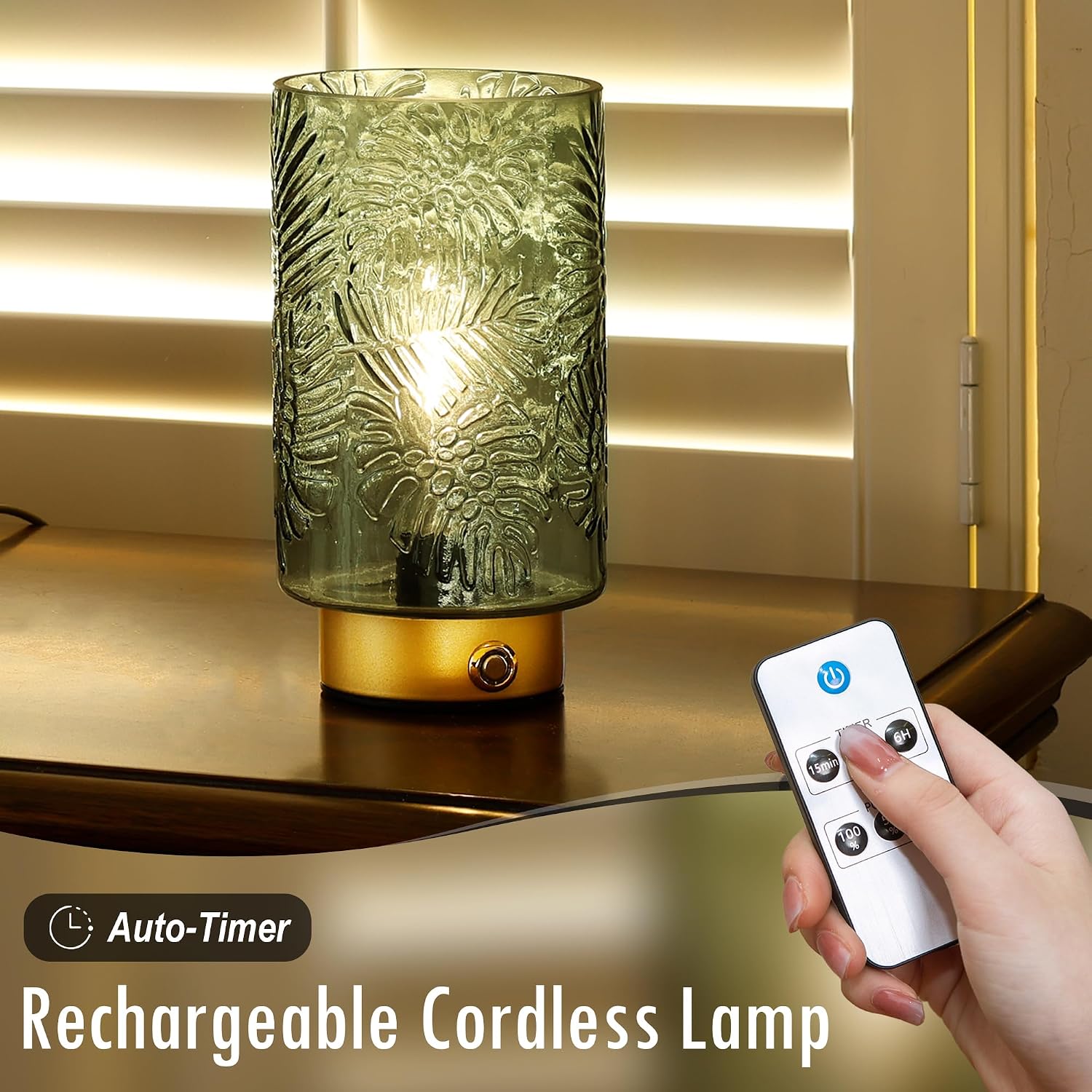 ULAROOM Cordless Lamp Rechargeable Battery Operated lamp, Glass Table Lamp Remote Control - Dimmable Brightness Touch