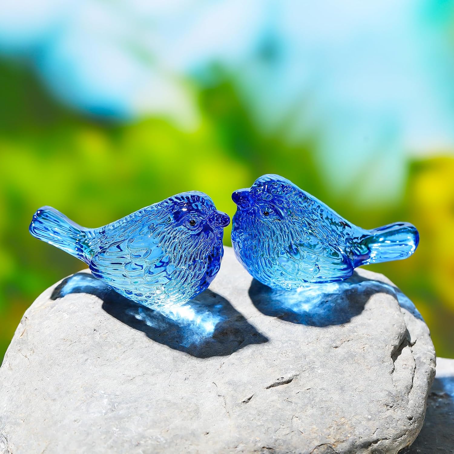 Crystal Birds Figurines Handmade Bird Gifts for Women Men Bird Lovers Glass Birds / Blue / Set of 2