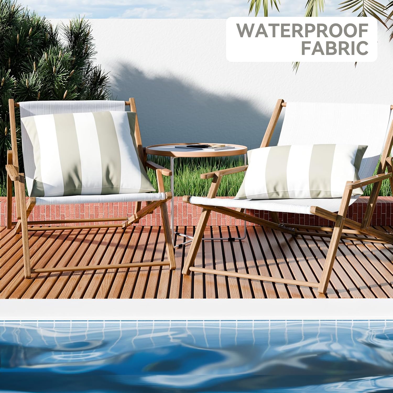 Western Home Outdoor Waterproof Striped Throw Pillow Covers / Sand and White / 18 x 18 / Set of 2