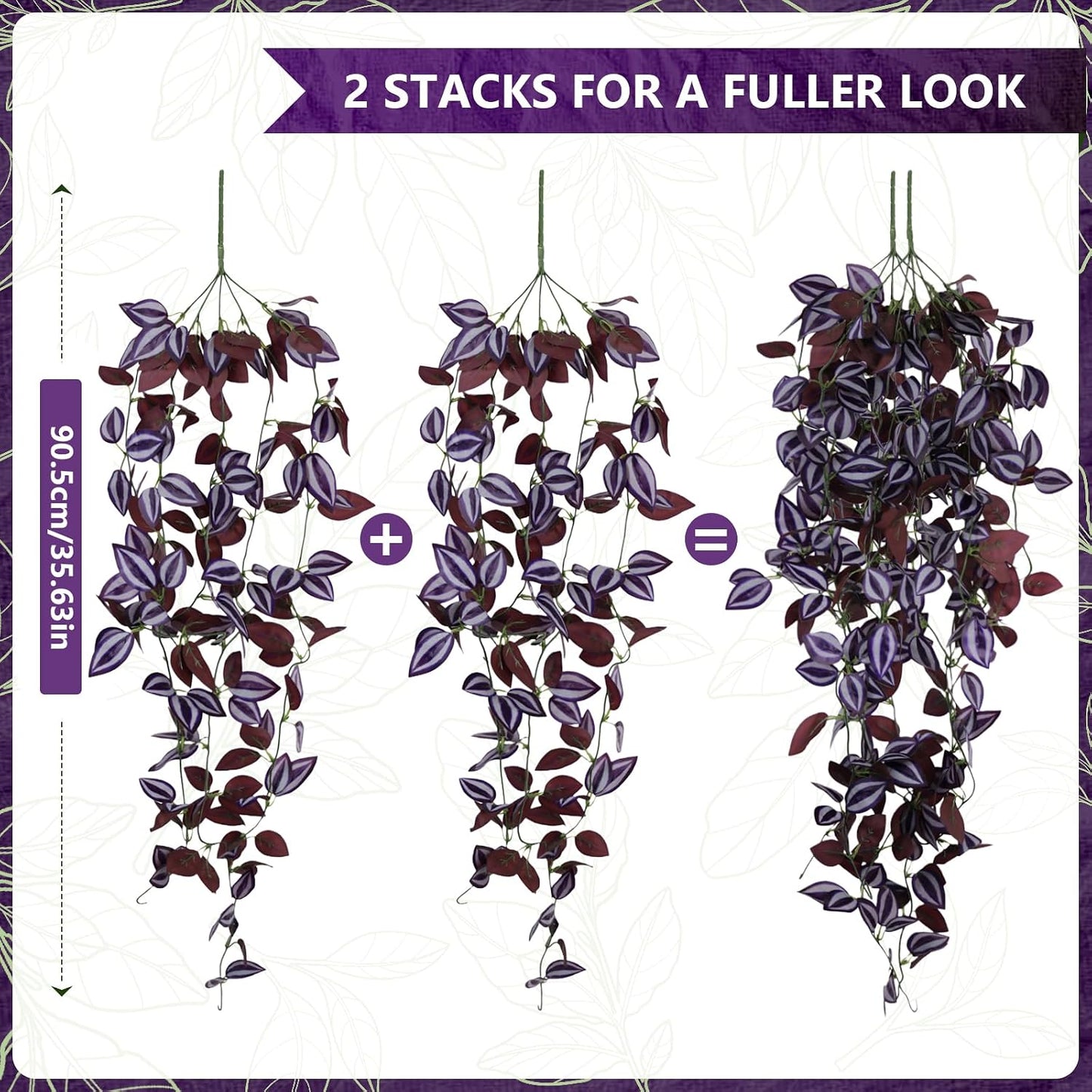 Faux Hanging Plant Artificial Greenery / Purple-eyed Hairy Leaf / Set of 2