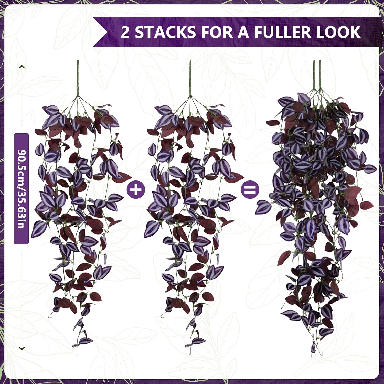 Faux Hanging Plant Artificial Greenery / Purple-eyed Hairy Leaf / Set of 2