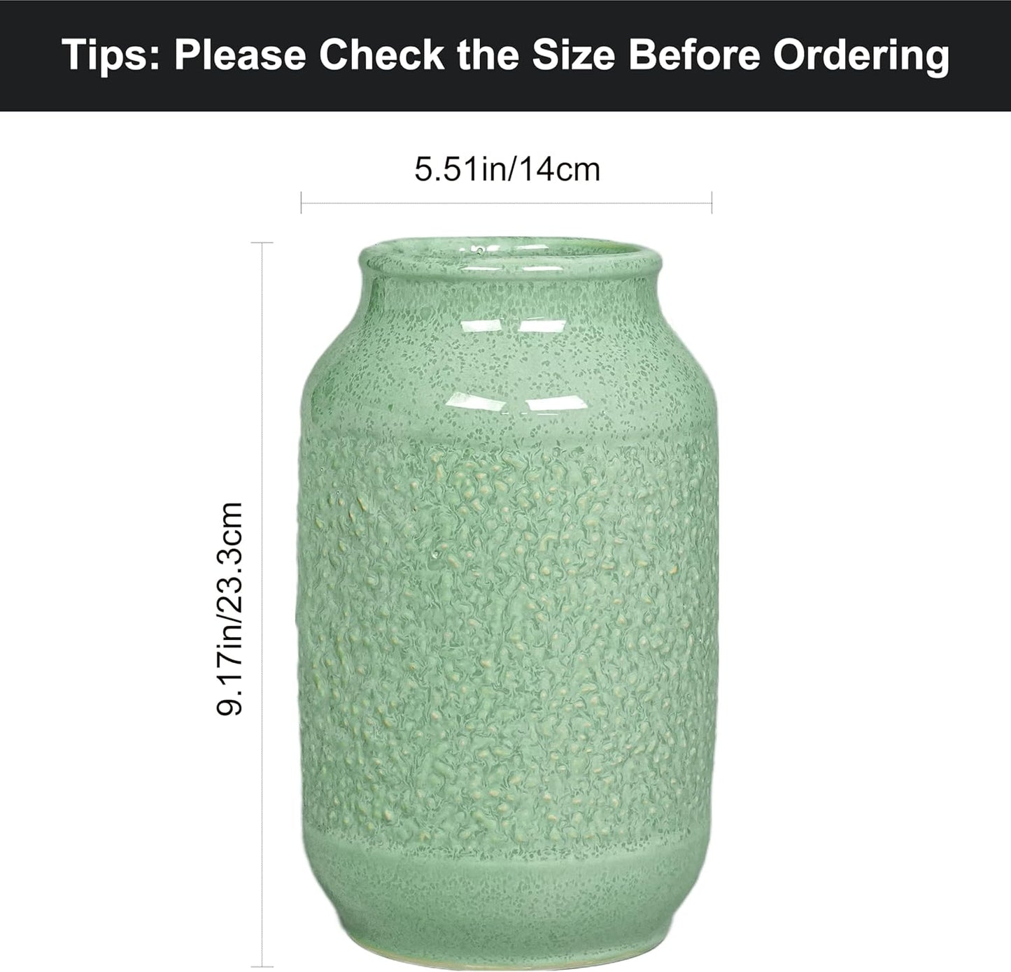 Ceramic Vase / Modern Green Flower Vases / Celadon Green / 9 Inch