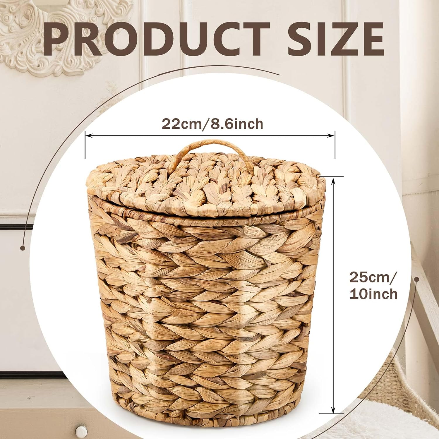 Wicker Trash Can Basket Woven Waste Basket / Brown / Medium / Set of 100