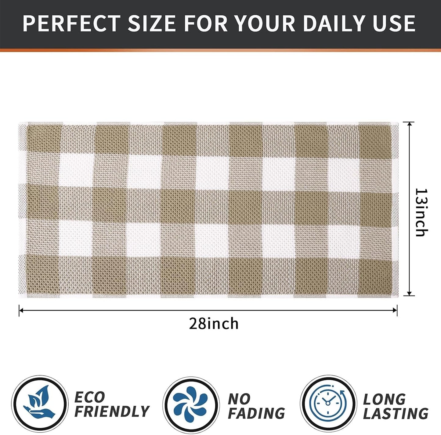 Mordimy Cotton Waffle Kitchen Towels, 13"x 28", 6 Pack, Khaki & White | Super Soft and Absorbent Buffalo Check, Durable