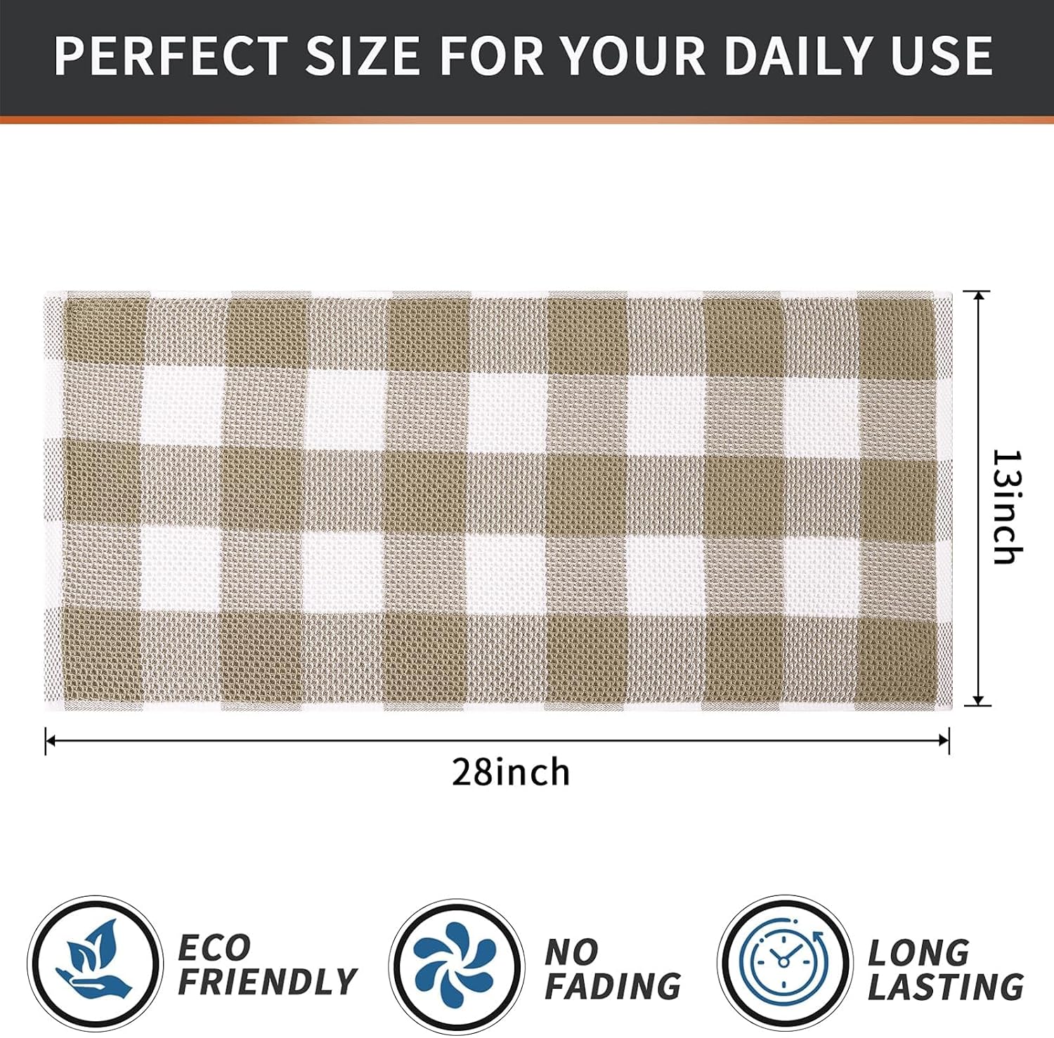Mordimy Cotton Waffle Kitchen Towels, 13"x 28", 6 Pack, Khaki & White | Super Soft and Absorbent Buffalo Check, Durable
