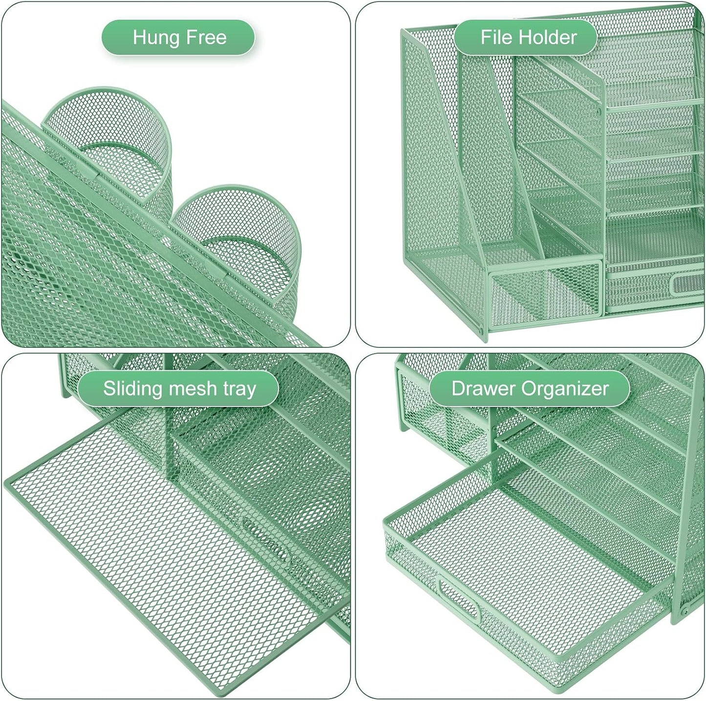 Marbrasse Desk Organizer with File Holder, 5-Tier Paper Letter Tray Organizer with Drawer and 2 Pen Holder, Mesh