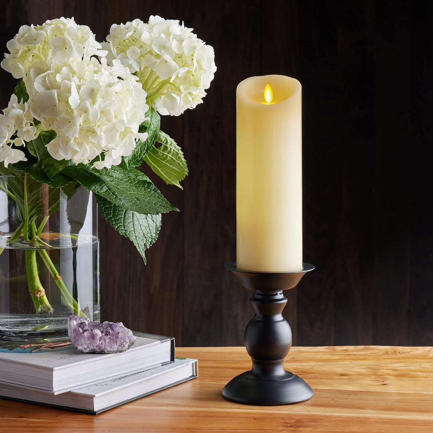 Luminara Scalloped Edge Flameless LED Candle - Ivory 4" x 9" - Real Wax Pillar Battery Operated Moving Flame w/Timer