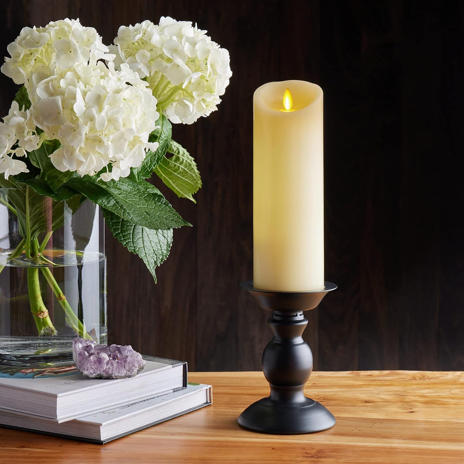Luminara Scalloped Edge Flameless LED Candle - Ivory 4" x 9" - Real Wax Pillar Battery Operated Moving Flame w/Timer