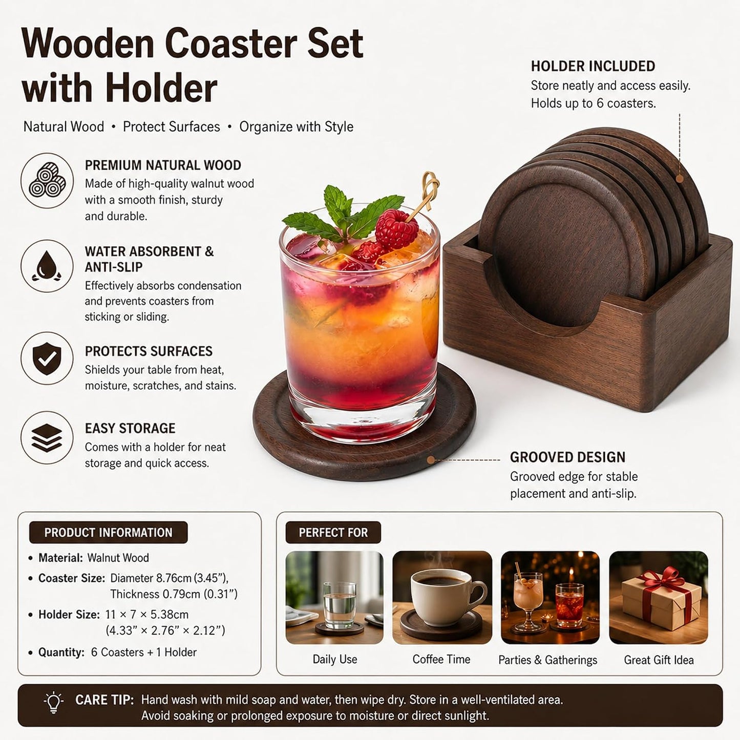 Holder / Modern Coaster Set / Black Walnut / Set of 6