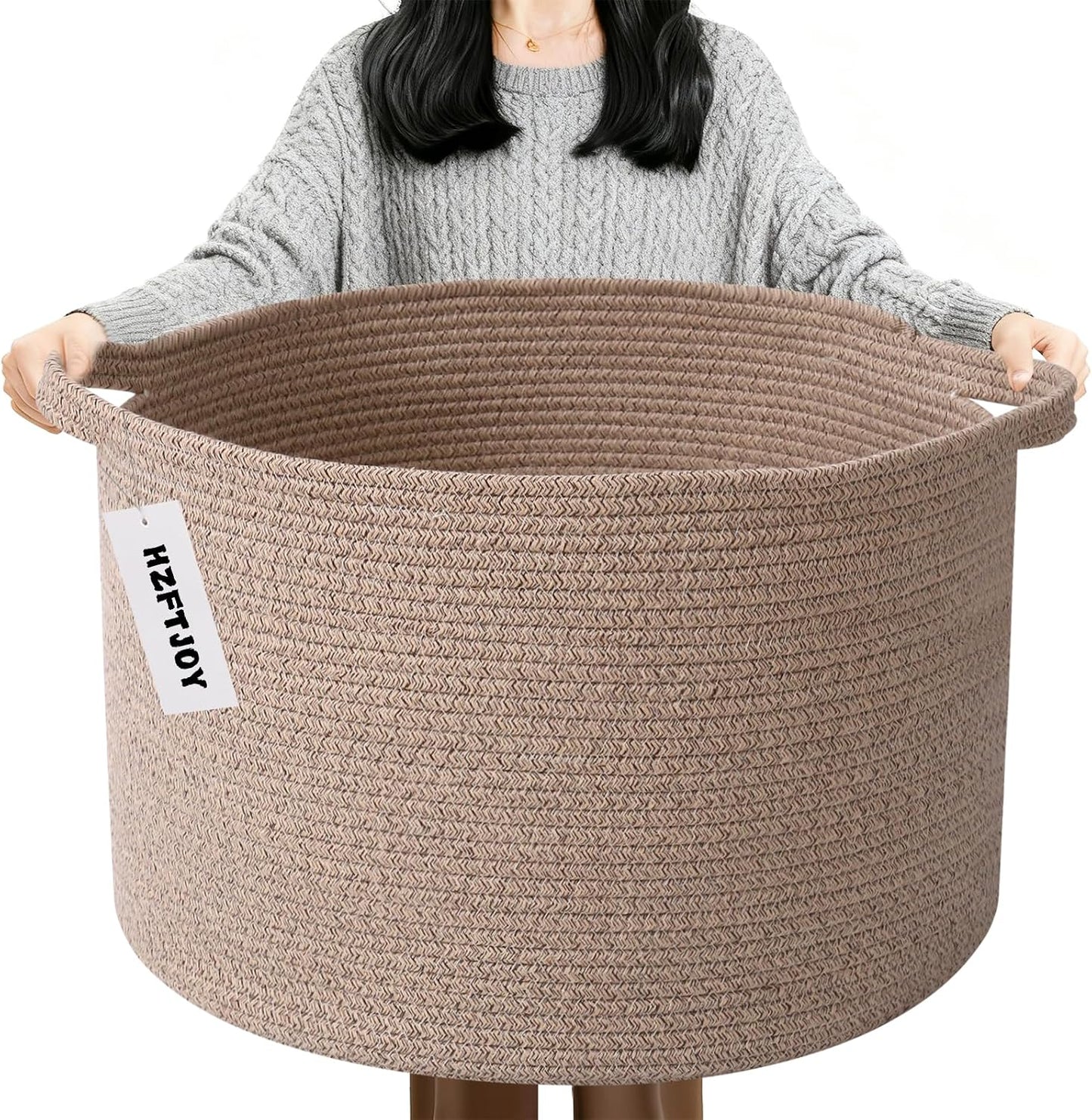 90L Extra Large Blanket Basket,Woven Rope Laundry Basket-Brown