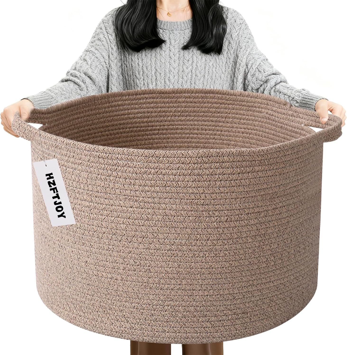 90L Extra Large Blanket Basket,Woven Rope Laundry Basket-Brown