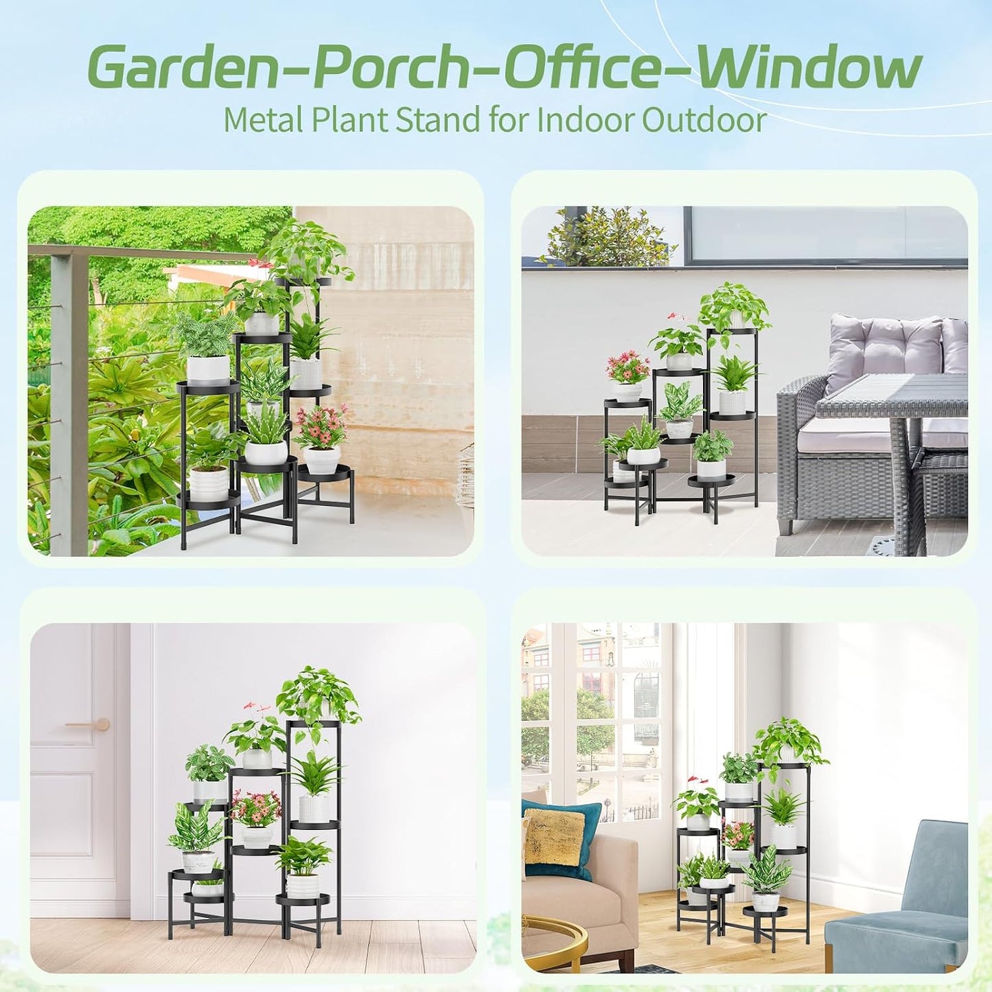 iDavosic.ly Plant Stand Indoor Outdoor, 8 Tier Metal Corner Shelf, Black | Tiered Flower Display Holder, Folding Multi